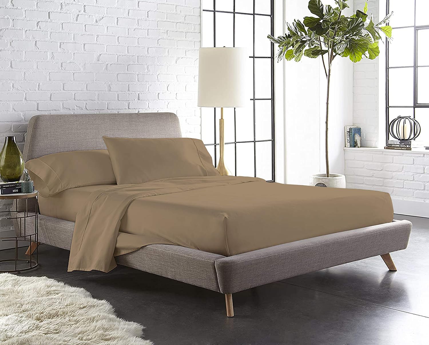 4 Piece Sheet Set- Cotton 1000 Thread Count - Luxury Bedding Set Fits Up to 15 Inches Deep Pocket - 4 Piece Sheet Set (Twin Size, Taupe)