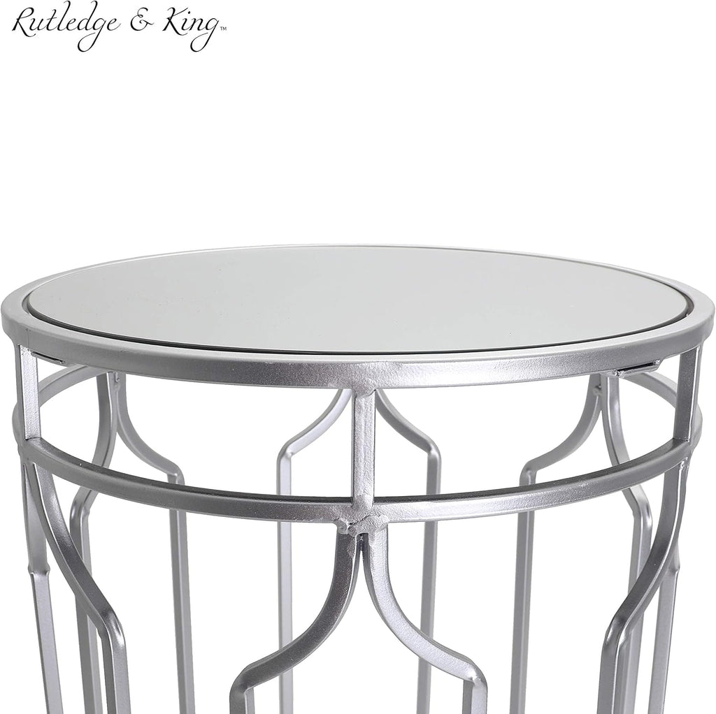 Rutledge & King Alexander - Round End Tables Set, Silver, Mirrored Tops, Nesting, 2 PCS