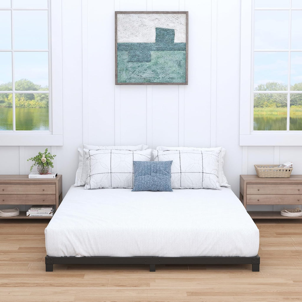 Nailsong 3 Inch Bed Frame King Size Low Profile, King Bed Frame No Box Spring Needed, Heavy Duty Metal, Easy Assembly, Black