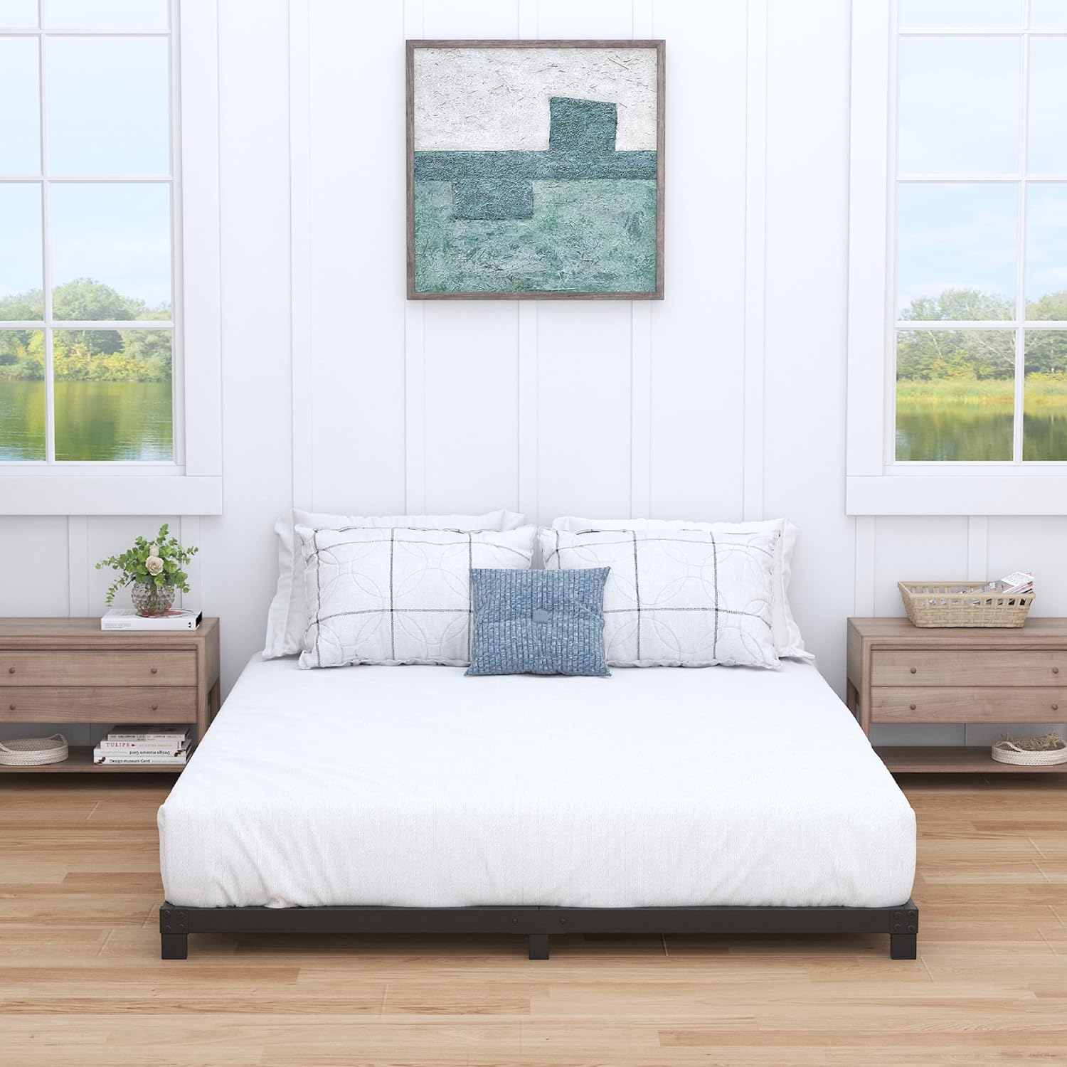 Nailsong 3 Inch Bed Frame King Size Low Profile, King Bed Frame No Box Spring Needed, Heavy Duty Metal, Easy Assembly, Black