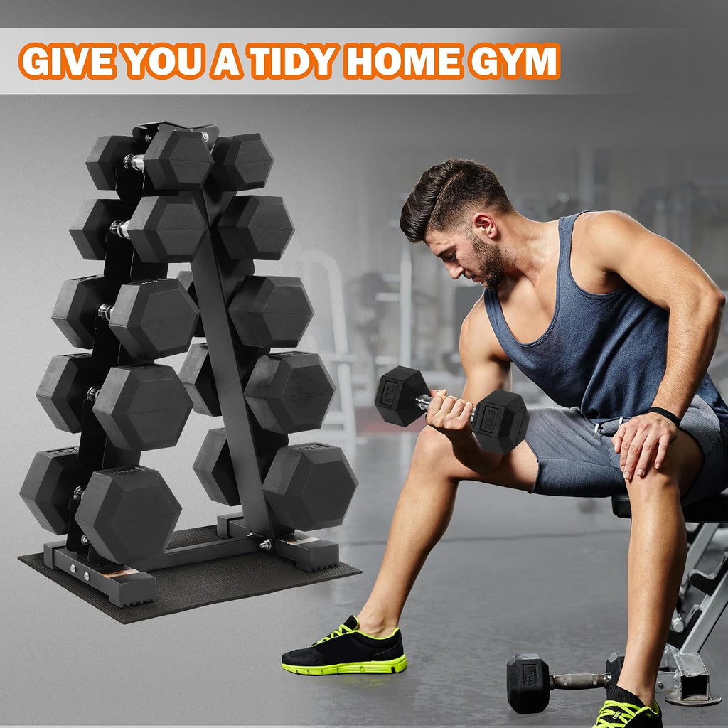 Fitvids Rubber Coated Hex Dumbbell Set with Storage Rack, 100/150/200/550 LB Hand Weight Set with Anti-Slip Grip for Home Gym