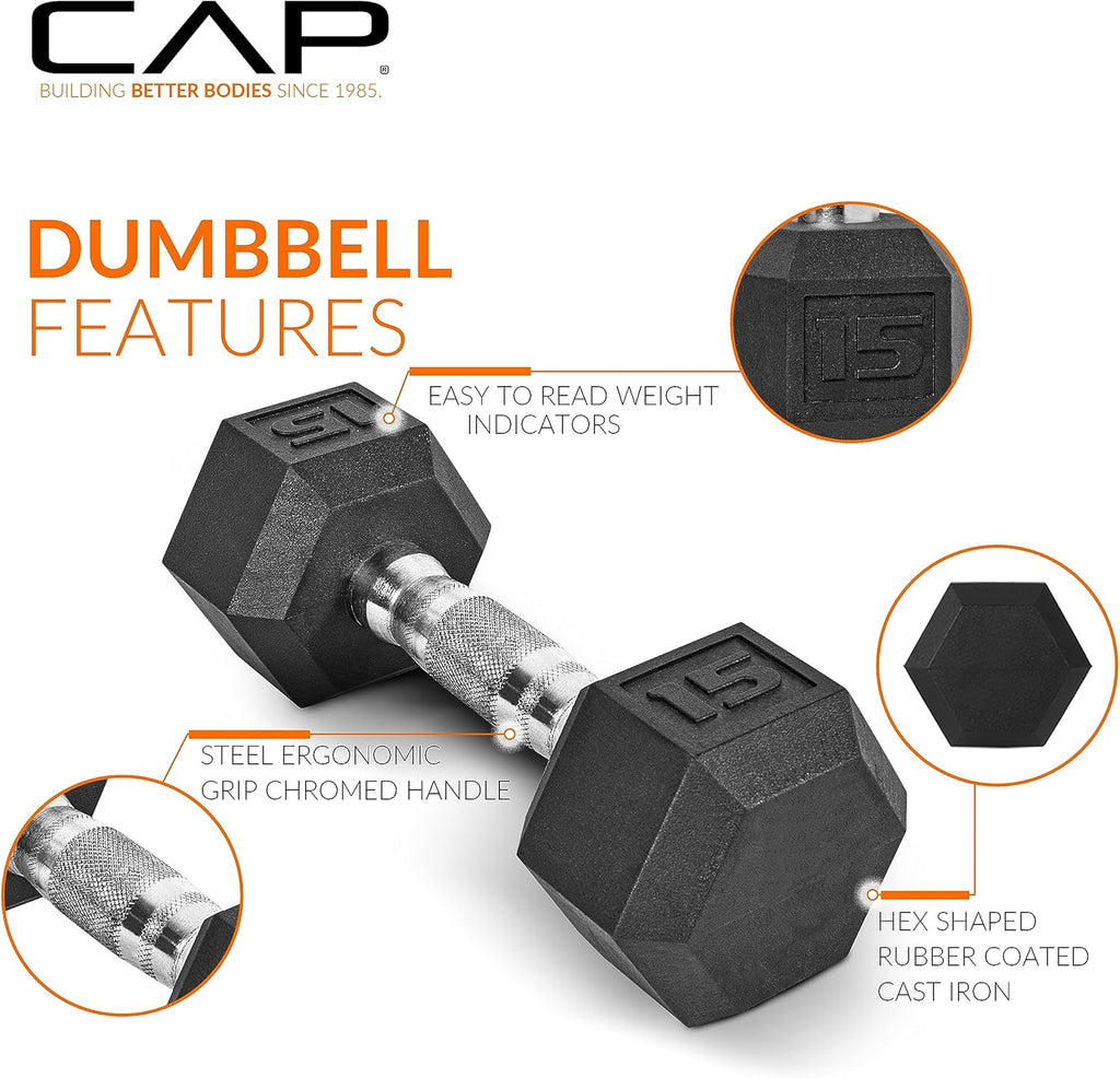 CAP Barbell 150 LB Coated Hex Dumbbell Weight Set with Vertical Rack | Multiple Options