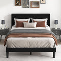 Queen Size Bed Frame with Upholstered Wingback Headboard, Easy Assemnly Platform Bed and Heavy Duty Wooden Slats Support, Noise-Free, No Box Spring Needed (Black, Queen)