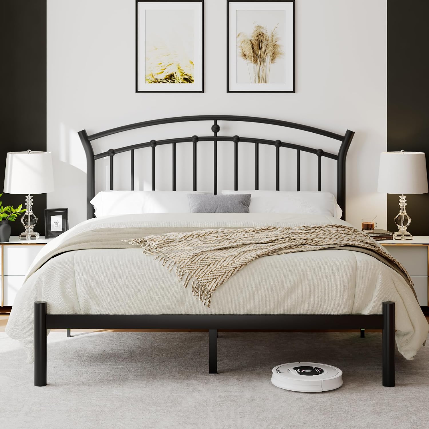 iPormis Full Size Metal Platform Bed Frame with Modern Iron-Art Headboard/Heavy Duty Steel Slats Support/Under Bed Storage/No Box Spring Needed/Easy Assembly/Noise-Free/Black