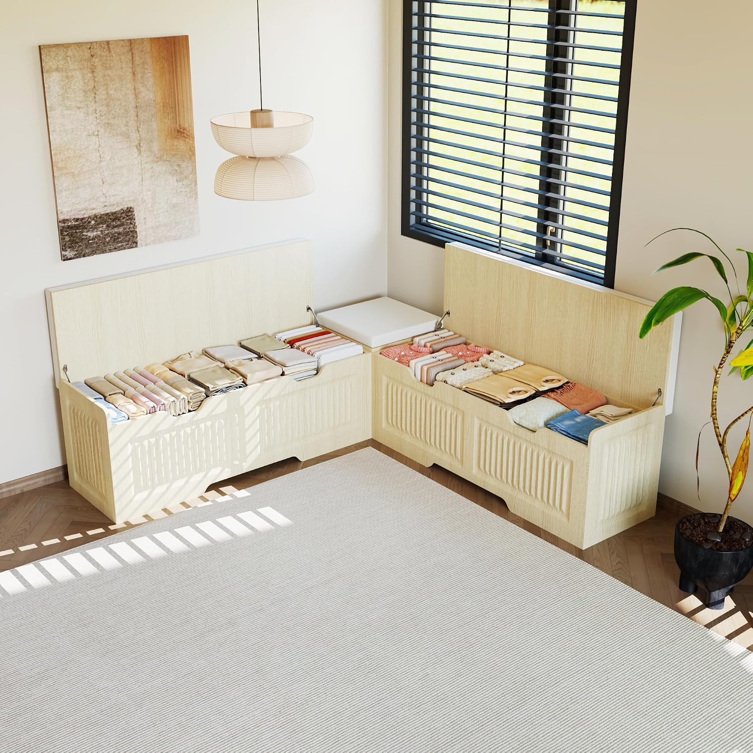 L-Shaped Storage Bench, Corner Bench with Storage,Kitchen Breakfast Nook Bench, with Large Hidden Storage Space,Suitable for Dining Nook,Kitchen Corner and Entryway(Wood color-02)
