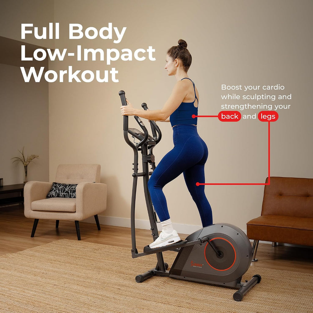 Sunny Health & Fitness Smart Upright Elliptical w/Pulse Sensor Built-in, Indoor Full-Body Cross-Training & Cardio Exercise Machine for Home, Free SunnyFit App Connection