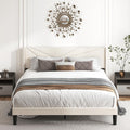 King Size Bed Frame with Upholstered Wingback Headboard, Easy Assemnly Platform Bed and Heavy Duty Wooden Slats Support, Noise-Free, No Box Spring Needed (Cream, King)