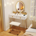 CHARMAID Vanity Desk with Mirror and Lights, White Makeup Vanity Table with 4 Drawers, Charging Station, 3-Color Lighted Mirror, Modern Girls Dressing Table with Stool for Small Bedroom