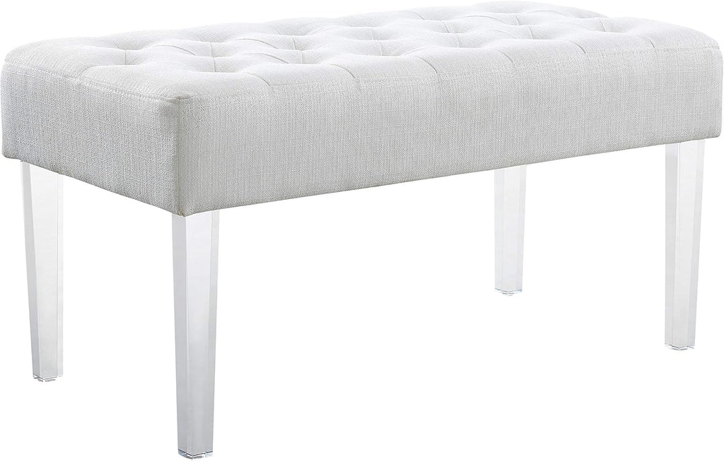 Linon Ella Glitz Acrylic Leg Bench, 35'Wx17'Dx18'H, White