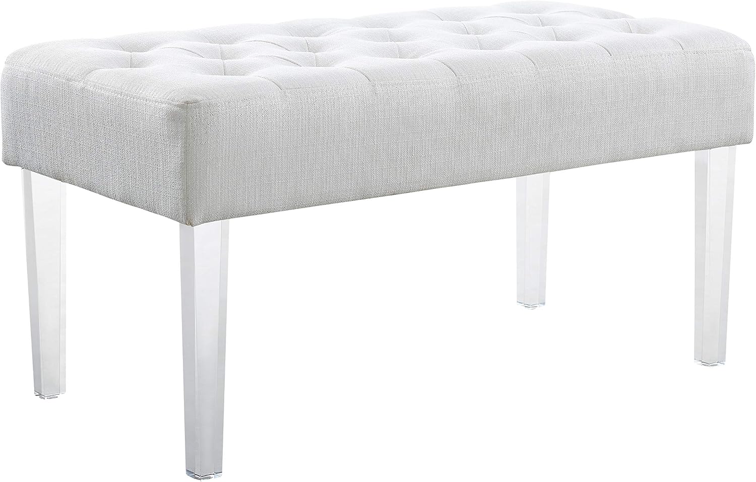 Linon Ella Glitz Acrylic Leg Bench, 35'Wx17'Dx18'H, White