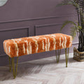Burnt Orange Rectangle Long Bench Soft Faux Fur Ottoman 46'x16'x22' Sturdy Accent Furry Footrest Stool for Bedroom at The End of Bed Coffee Table for Living Room Closet Entryway Golden Legs