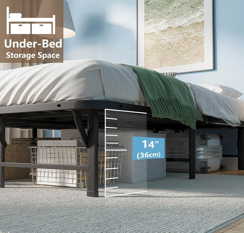 ZIYOO Heavy Duty Full Size Folding Bed Frame, 16 Inch High Metal Platform Bed Frame Full, No Box Spring Needed, Sturdy Steel Frame for Mattress, Easy Assembly, Noise Free, Black