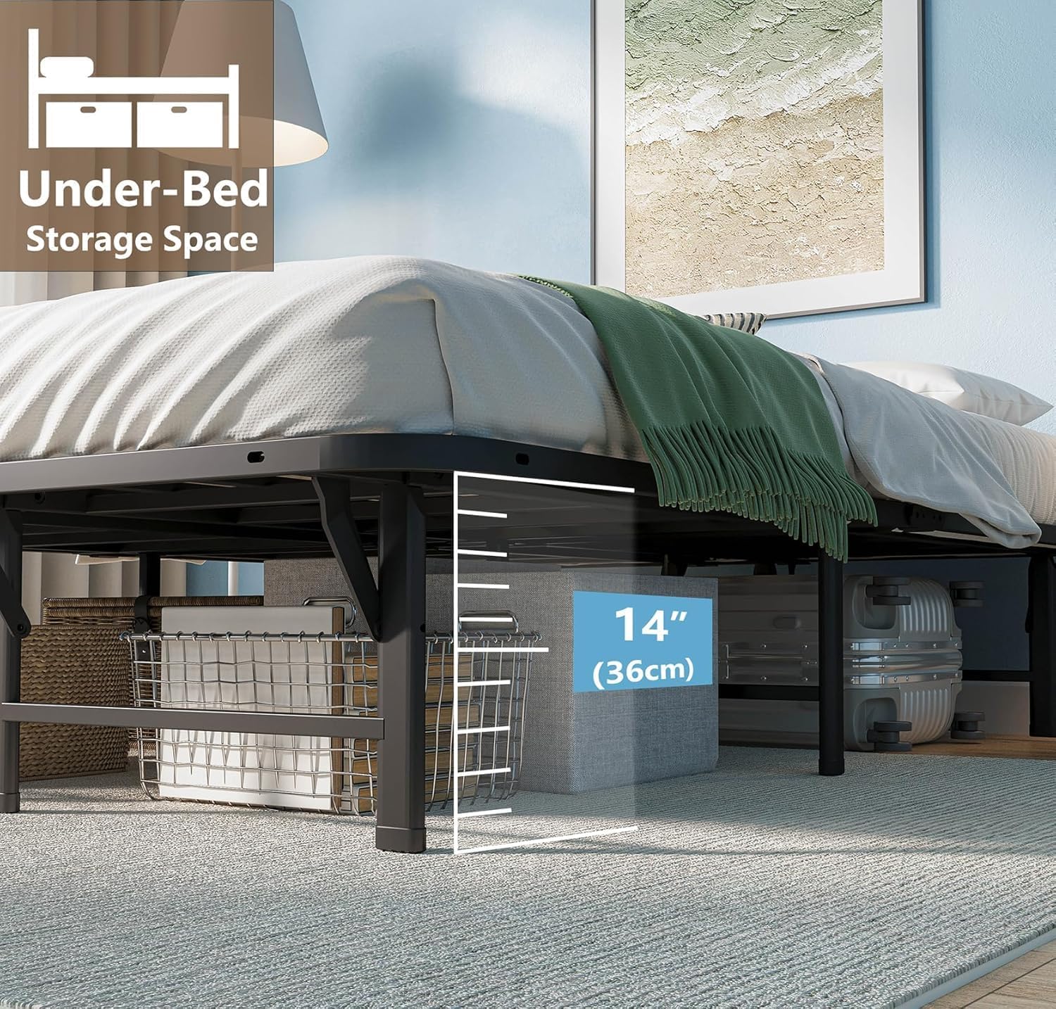 ZIYOO Heavy Duty Full Size Folding Bed Frame, 16 Inch High Metal Platform Bed Frame Full, No Box Spring Needed, Sturdy Steel Frame for Mattress, Easy Assembly, Noise Free, Black