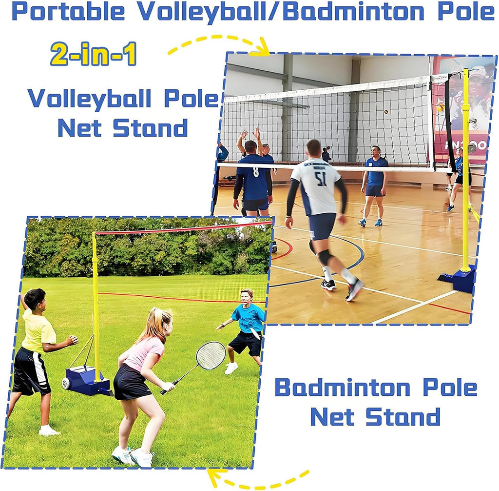 Portable Volleyball Net For Backyard, Badminton Court Training Net, Badminton Set And Volleyball Poles, Height Adjustable 5-6 FT, With Stable Base, Outdoor Sports Equipment For Adults Youth Blue