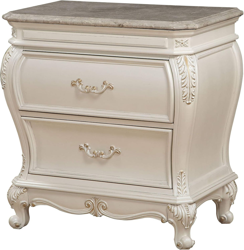 Acme Furniture Chantelle 4-Piece Bedroom Set, Rose Gold PU Leather with Pearl White Finish Eastern King