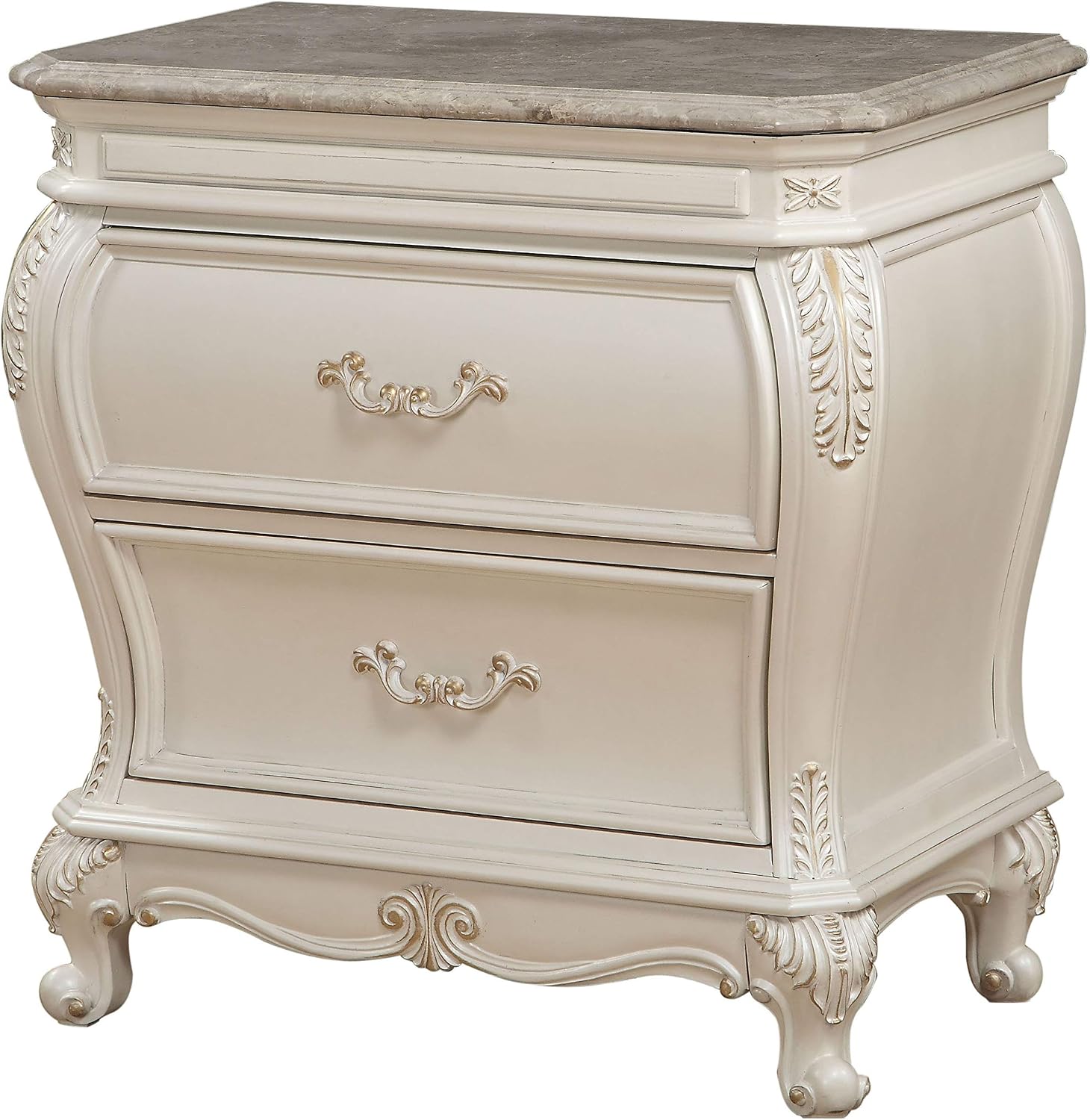 Acme Furniture Chantelle 4-Piece Bedroom Set, Rose Gold PU Leather with Pearl White Finish Eastern King