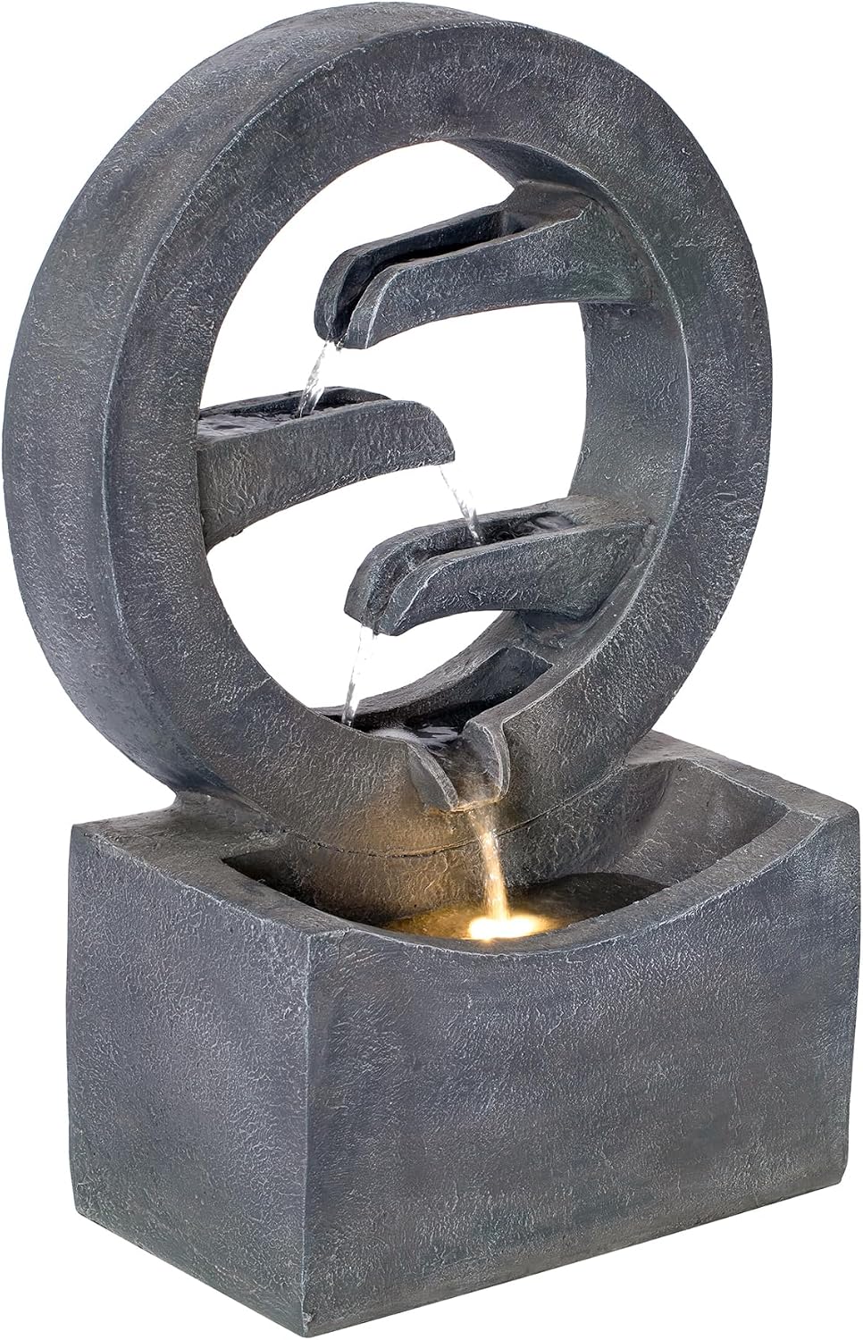 Merax 26.77' H Gray Circular Polyresin Outdoor Water Fountain with LED Light, Freestanding Modern Cascading Water Feature for Patio Garden Backyard Decor