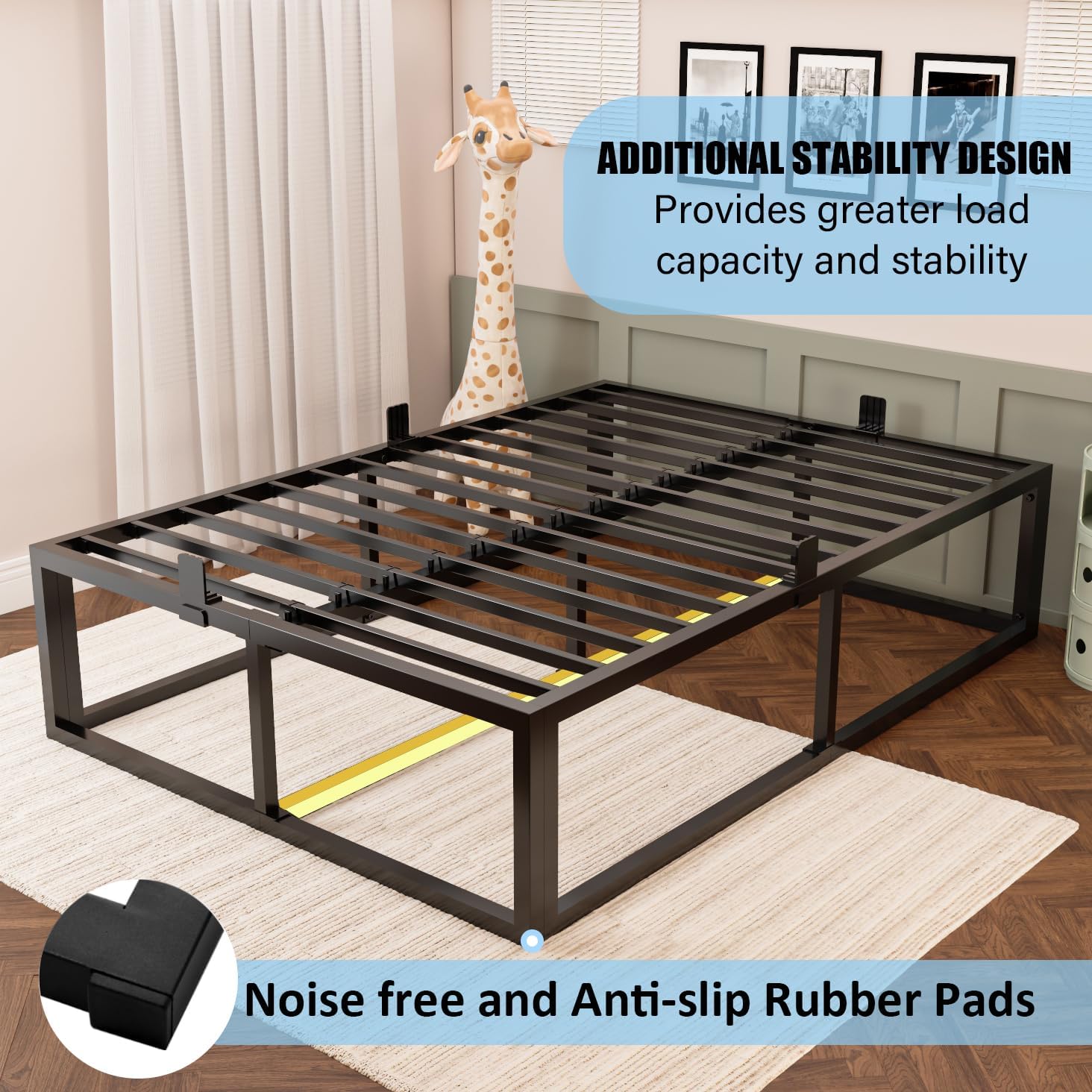 Bilily 18 Inch King Bed Frame with Steel Slat Support,Heavy Duty Metal Platform Bed Frame King Size Mattress Foundation,No Box Spring Needed,Easy Assembly,Noise Free,Black