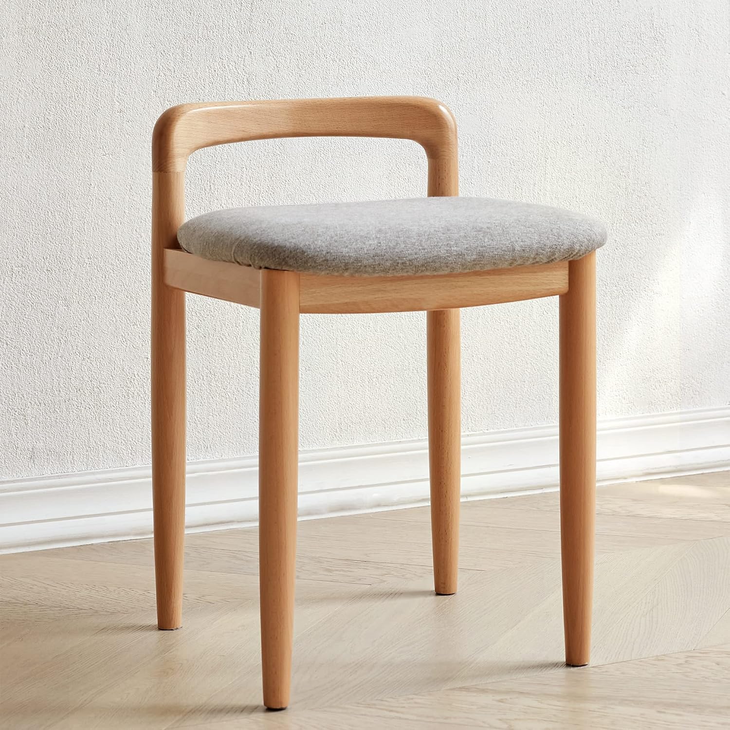 Natural Wood Stool Vanity Bench Square Vanity Chair with Cushioned Seat, Sofa Stool Makup Stool Rest Stool Piano Bench for Clothes Shop,Living Room, Porch, Fitting Room Bedroom, Brown