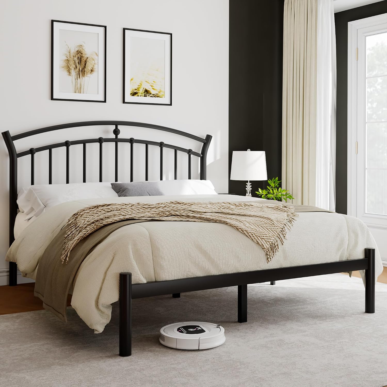 iPormis Full Size Metal Platform Bed Frame with Modern Iron-Art Headboard/Heavy Duty Steel Slats Support/Under Bed Storage/No Box Spring Needed/Easy Assembly/Noise-Free/Black