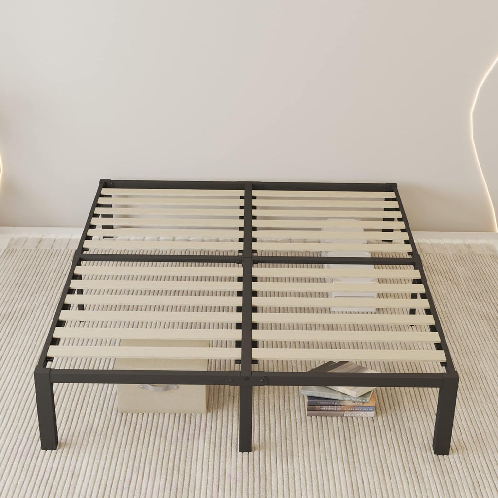 ROIL 18 inch King Bed Frames Wood with Wooden Slats - 3500lbs Heavy Duty No Box Spring Needed Metal Platform, Mattress Stoppers Iron Noise Free Bedframe, Headboard Hole Underneath Storage