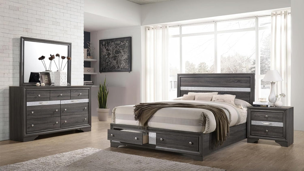 GOWE Traditional Style King 4 Piece Storage Bedroom Set Made with Wood in Gray