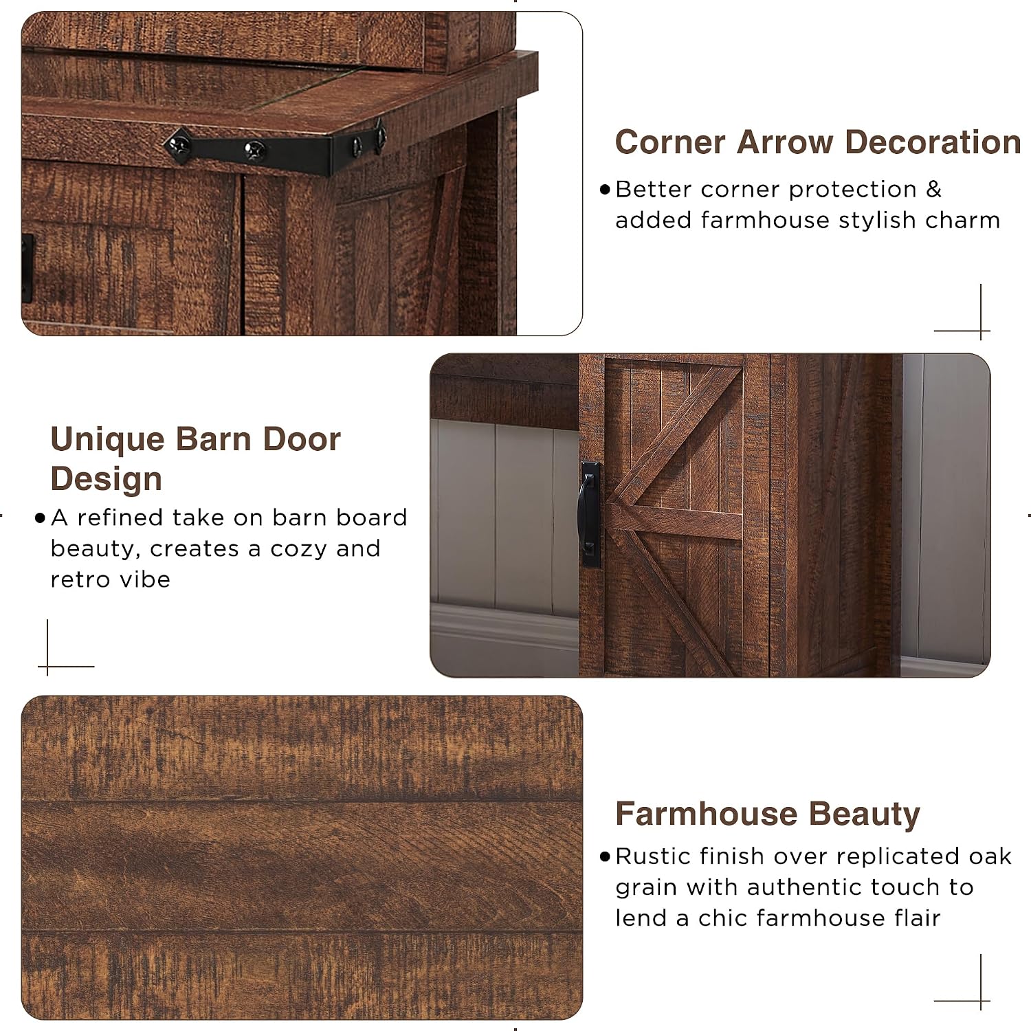 T4TREAM Farmhouse Makeup Vanity Desk with Sliding Mirror and Lights, 42'' Glass Tabletop Vanity Table with 2 Drawers & Shelves, Rustic Large Vanity Set for Bedroom, Reclaimed Barnwood
