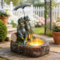 21' Frog Outdoor Water Fountain with LED Lights, Whimsical Resin Tabletop Waterfall Fountain Under Umbrella, Soothing Zen Garden Decor for Patio, Yard, Porch & Deck, Faux Bronze