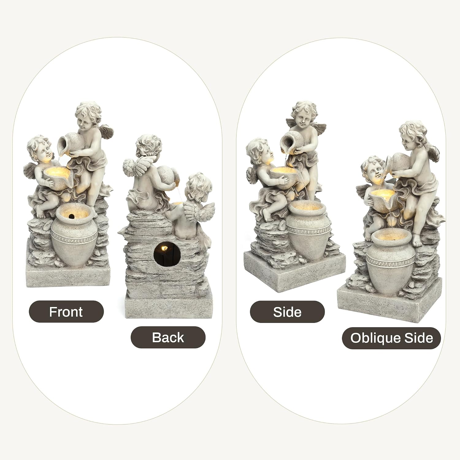 LuxenHome 30 Inch Outdoor Water Fountain, Resin Angels Water Fountains Indoor and Outdoor with LED Light, 3 Layers Angels and Urn Garden Water Fountain, Decorative Waterfall for Backyard