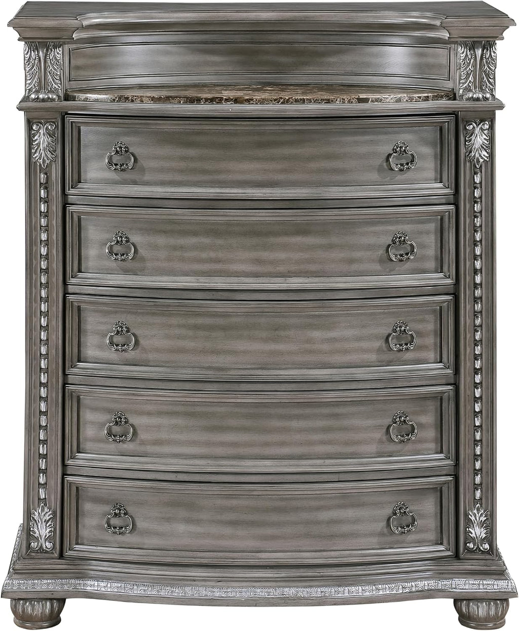 Formal 4-Pieces King Size Bed Set Gray Finish Carving Wood Luxury Traditional Bedroom Furniture