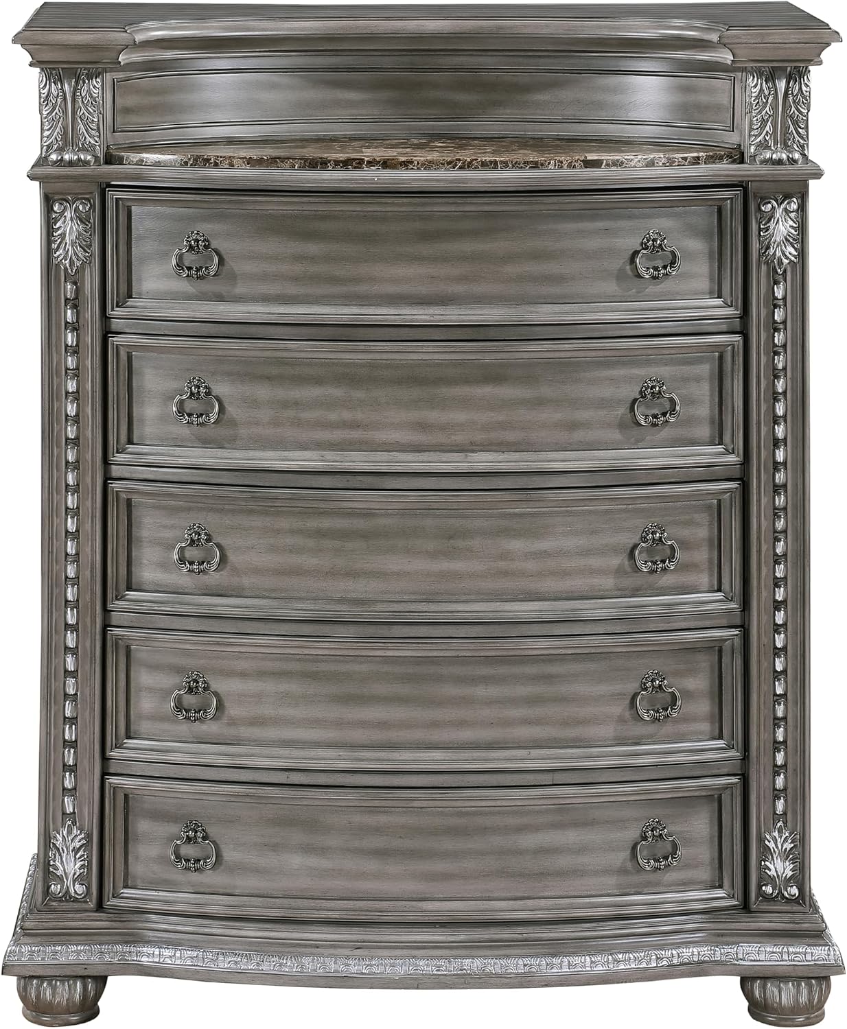 Formal 4-Pieces King Size Bed Set Gray Finish Carving Wood Luxury Traditional Bedroom Furniture
