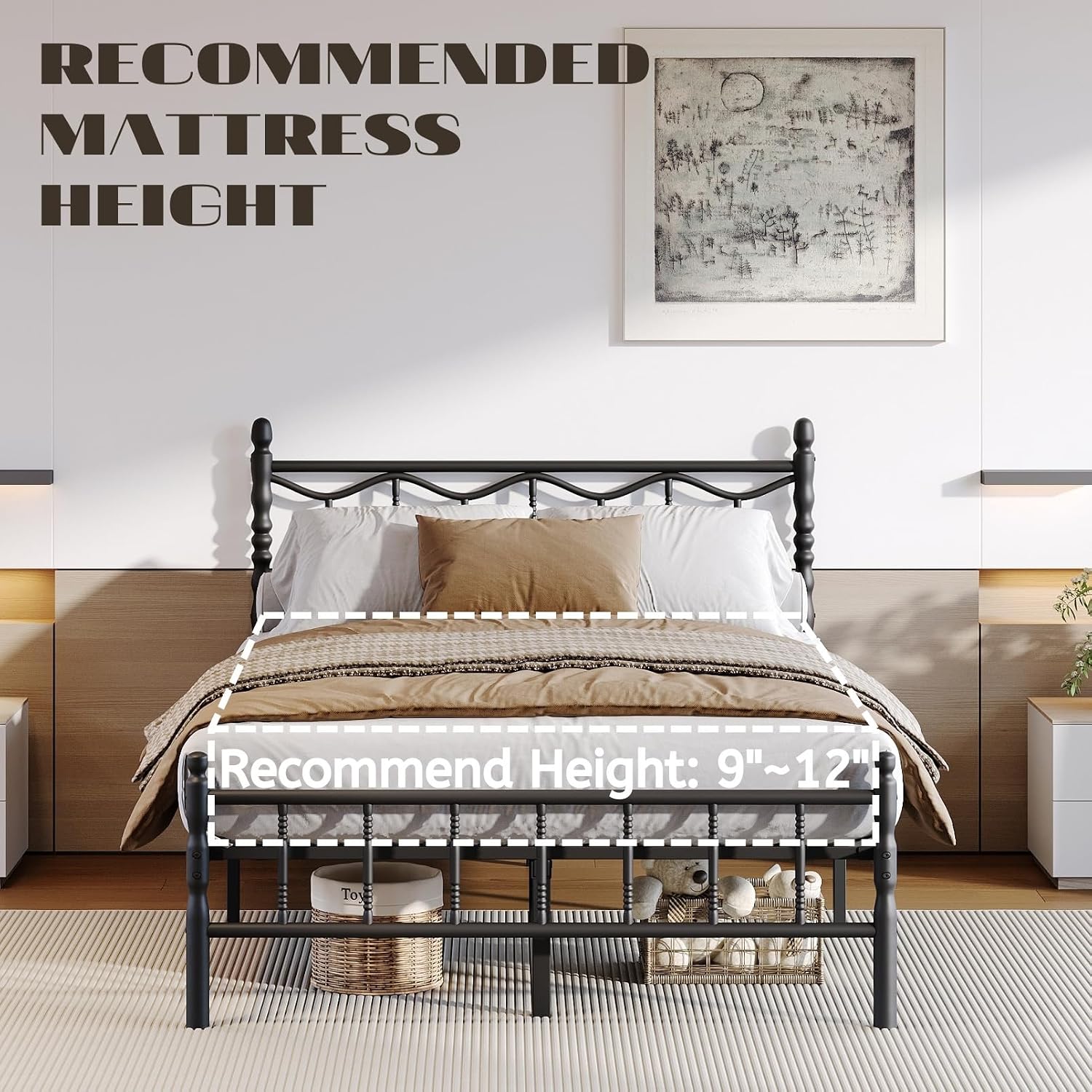 14 Inch Full Bed Frame with Headboard and Footboard, Metal Platform Full Size Bed Frame No Box Spring Needed, Heavy Duty, Noise Free, Under Bed Storage, Black