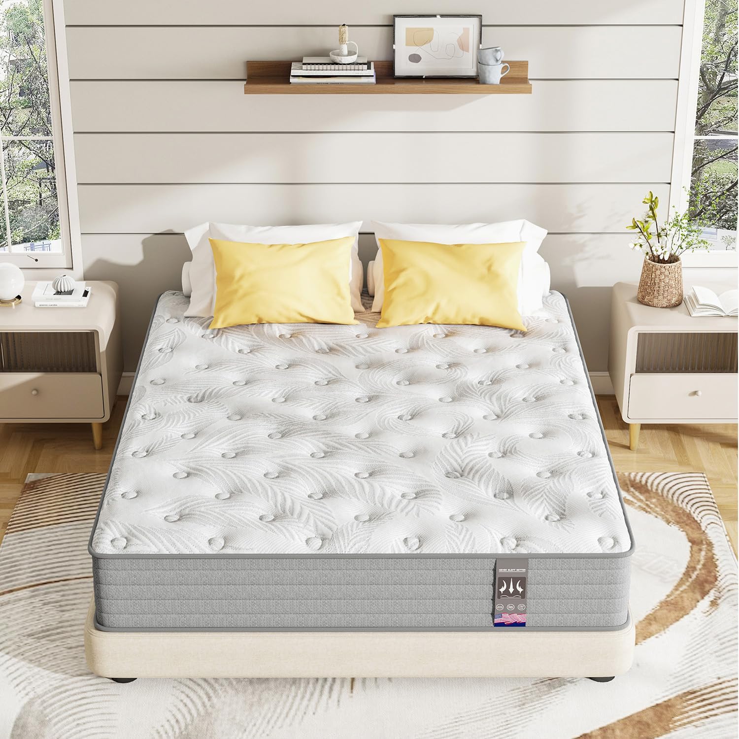 6V-Sermmoo Twin Mattress, 12 Inch Memory Foam Hybrid Mattress in a Box with Independent Spring, Medium Firm, Edge Support & Pressure Relief, CertiPUR-US Certified,39'*75'*12'