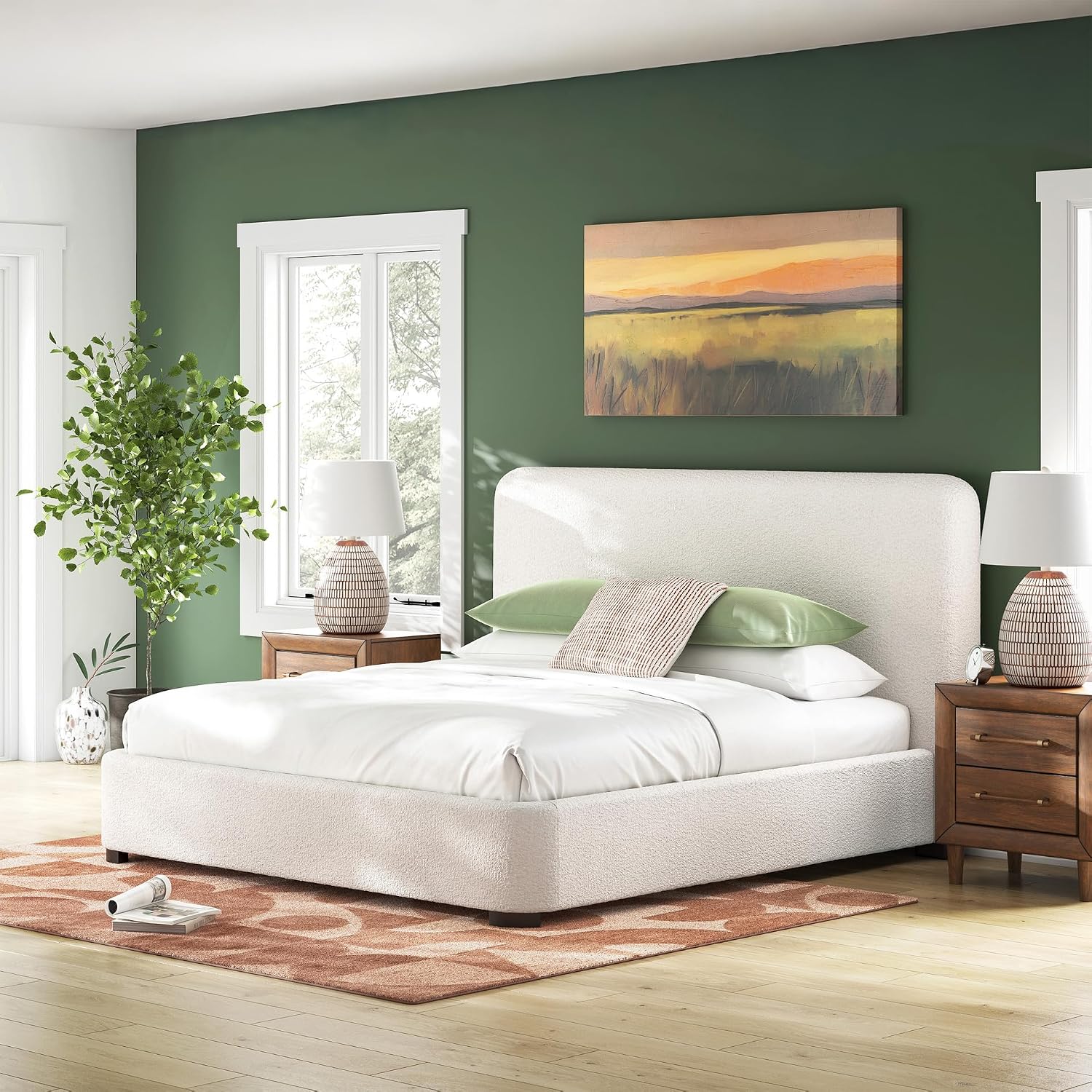 Signature Design by Ashley Whittgate Casual Stain Resistant King Upholstered Panel Bed, Solid Wood Blocking and Reinforced Side Rails for Added Strength, Foundation or Box Spring Needed, Beige
