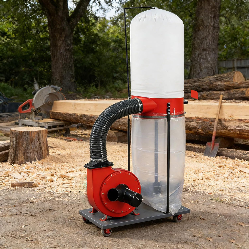 Heavy-Duty Vertical Woodworking Dust Collector 1500W (2HP) Electric Dust Extraction Machine with 15-Gallon Bag, Mobile Base, Wall Mount for Efficient Workshop and Garage Cleanup