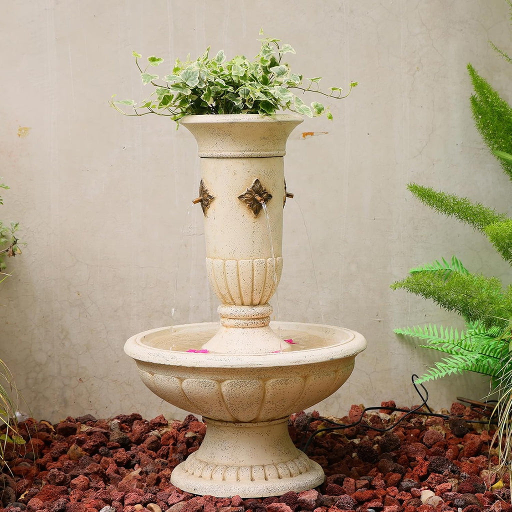 Bumilgar Outdoor Wall Fountain with LED Lights, 25.39' H Freestanding Garden Water Fountain, Large Floor Standing Patio Waterfall Feature, European Resin Flat Back Yard Courtyard Porch Décor