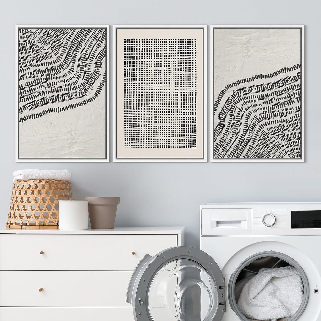SIGNLEADER Framed Canvas Print Wall Art Set Minimalist Black and White Geometric Abstract Pattern and Line Illustrations Boho Decorative for Living Room, Bedroom, Office - 24'x36'x3 WHITE
