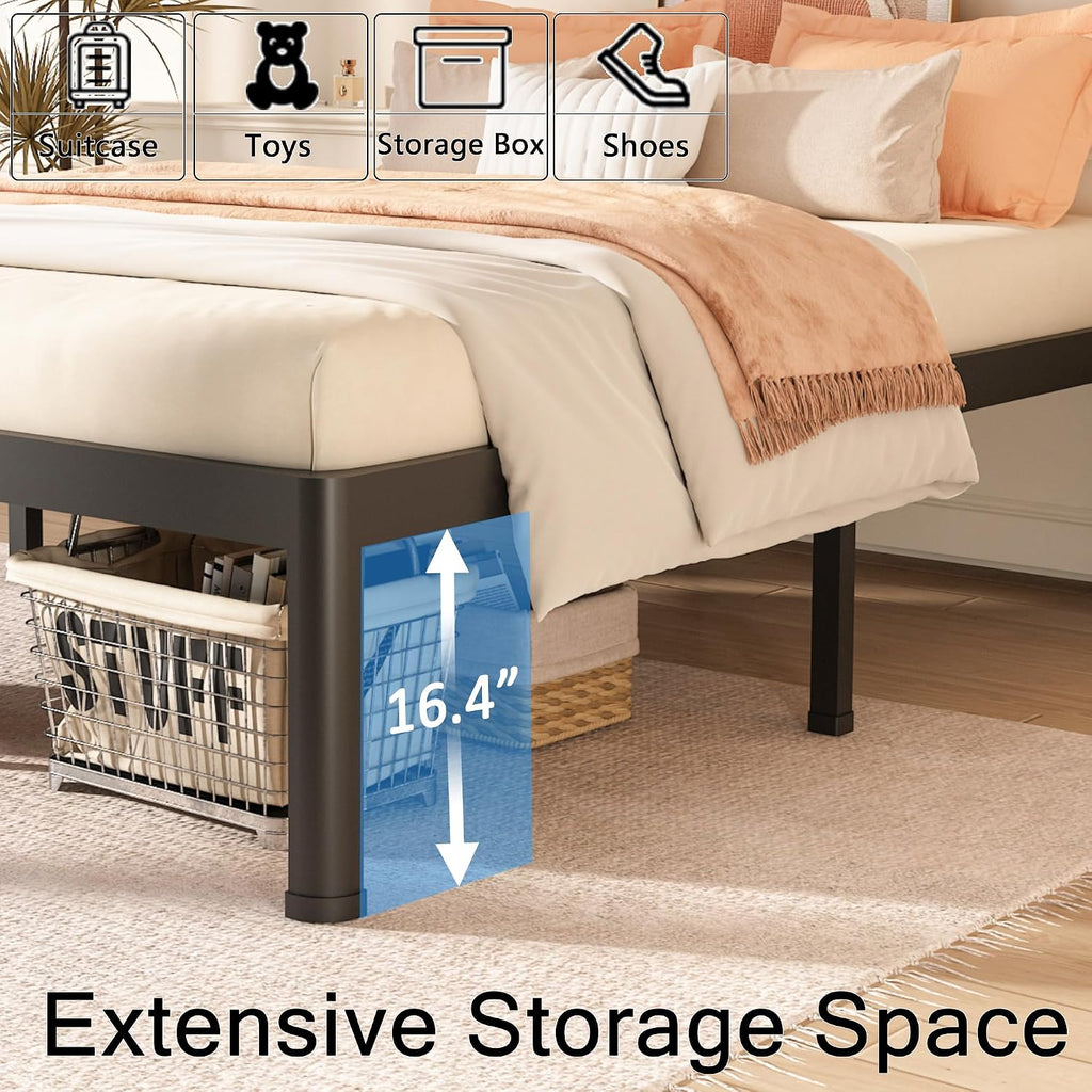 FUIOBYVV Queen Bed Frame with Round Corner Edge Legs 18 inch High 3500 lbs Heavy Duty Metal Platform Bed Frame Queen Size No Box Spring Needed/Non-Slip/Steel Slat Support/Noise Free