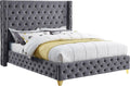 Meridian Furniture SavanGrey-F Savan Collection Modern | Contemporary Velvet Upholstered Bed with Deep Button Tufting in Gold or Chrome Finish, 66' W x 81' D x 56' H, Grey, Full