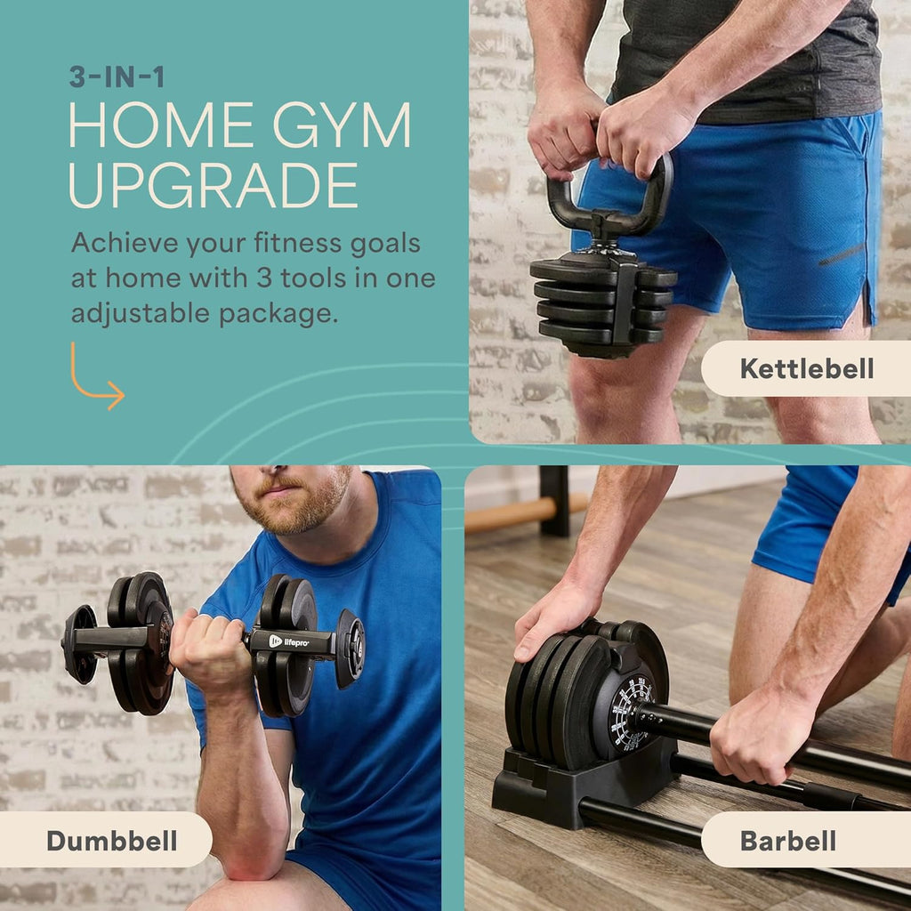 Lifepro Adjustable Dumbbells Set – Quick Adjustment, Anti Slip Handle – Space Saving & Strength Training Weights for Home Gym Exercise & Fitness