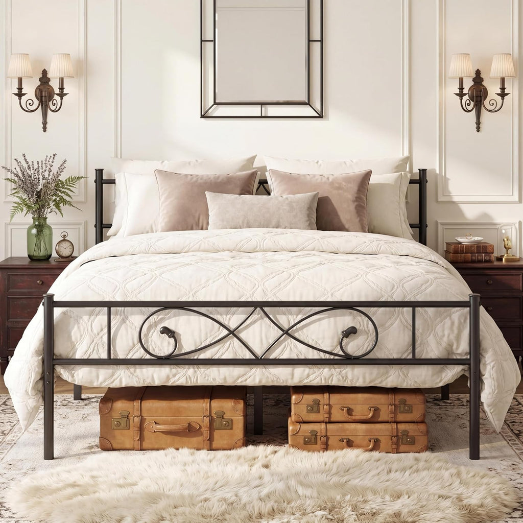 Garvee Full Size Metal Bed Frame, Unique Fist Design Headboard and Footboard, Platform Bed with Under Storage, No Box Spring Needed, Black
