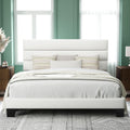Allewie King Size Platform Bed Frame with Velvet Upholstered Headboard and Wooden Slats Support, Fully Upholstered Mattress Foundation/No Box Spring Needed/Easy Assembly, White