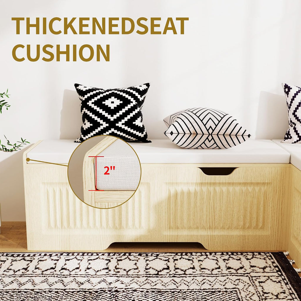 L-Shaped Storage Bench, Corner Bench with Storage,Kitchen Breakfast Nook Bench, with Large Hidden Storage Space,Suitable for Dining Nook,Kitchen Corner and Entryway(Wood color-02)