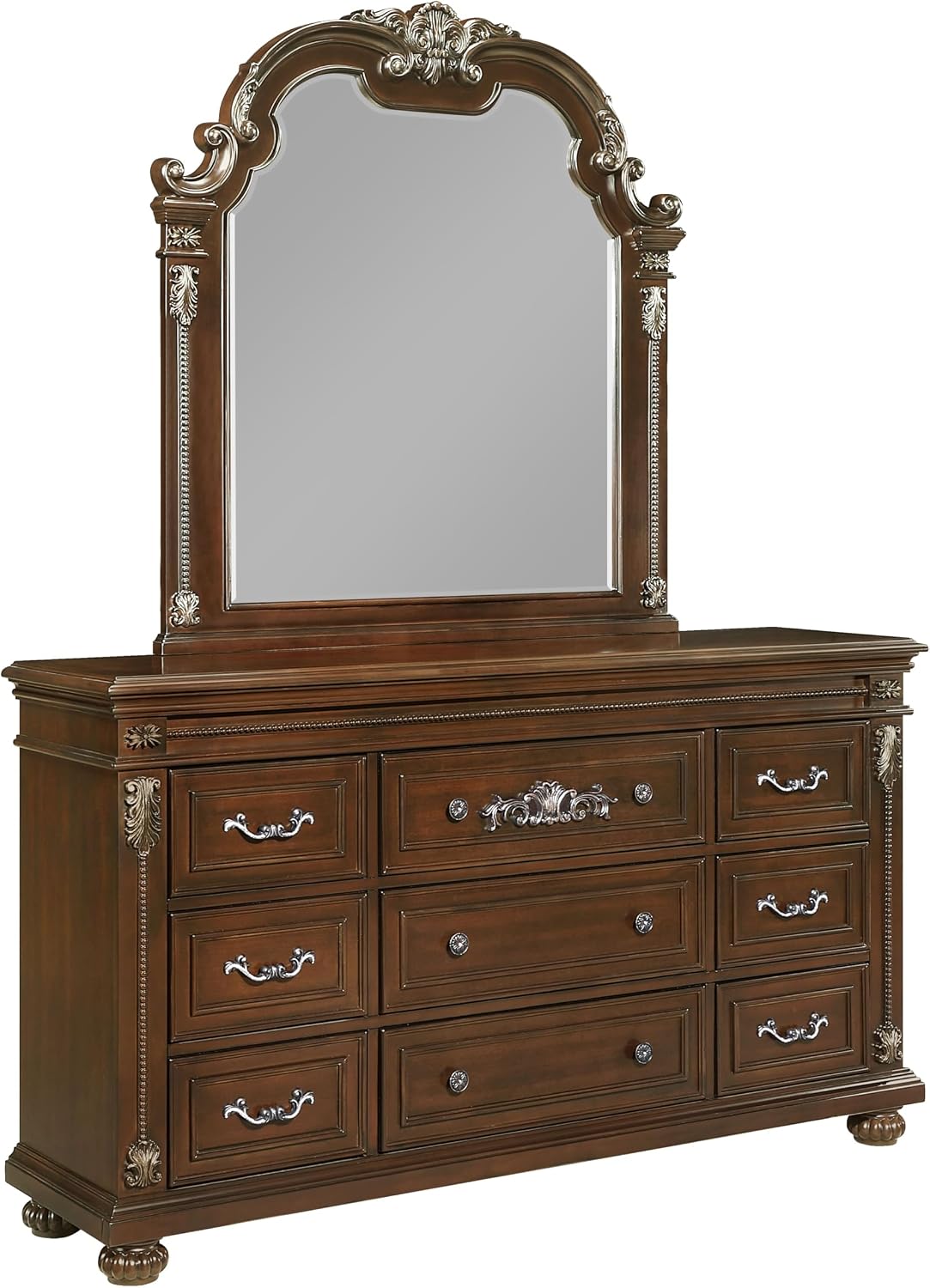 First of a Kind Isabella Traditional 4 Piece King Bedroom Set with Upholstered Tufted Headboard Elegant European Inspired Design Coordinated Furniture Collection