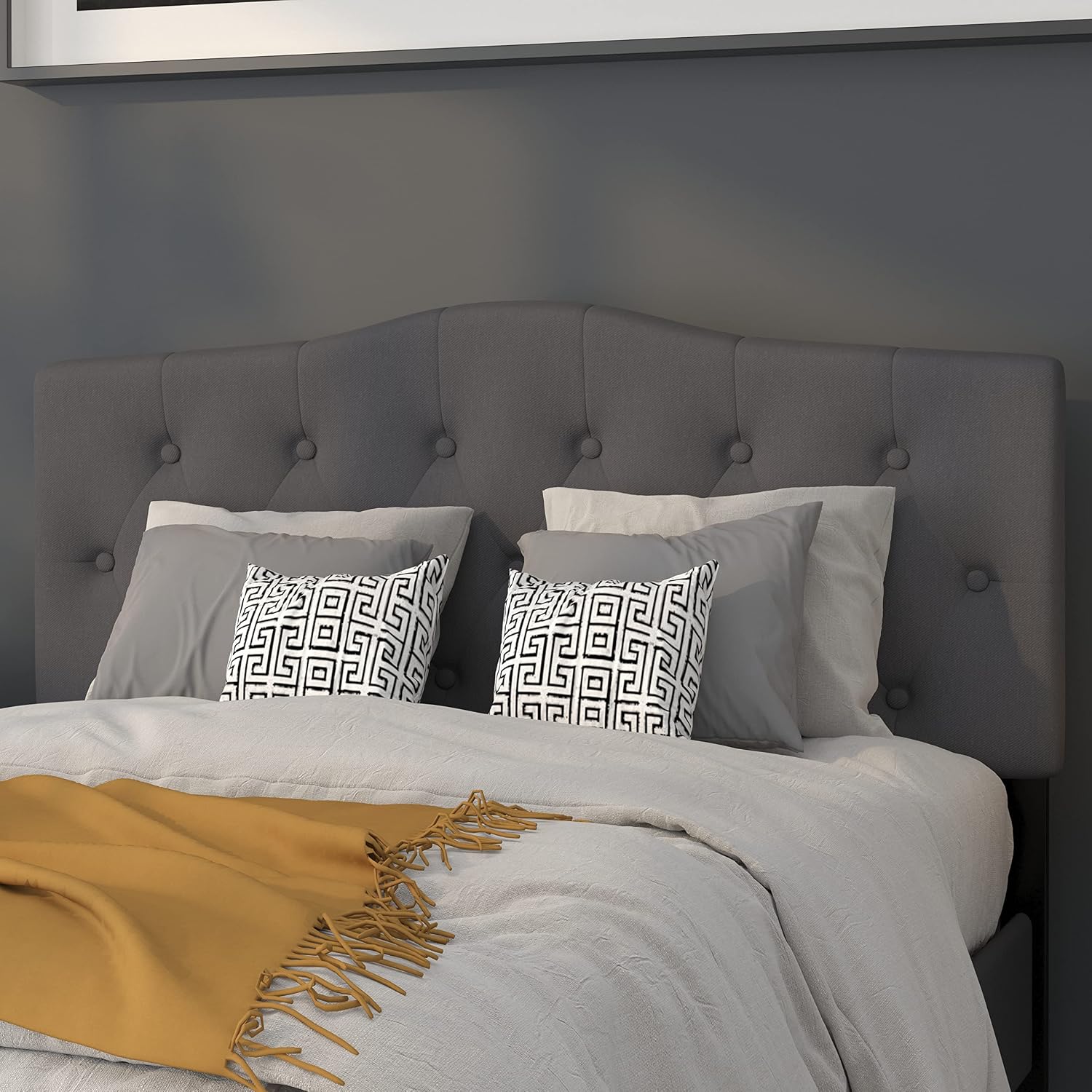 Flash Furniture Cambridge Tufted Upholstered Full Size Headboard in Dark Gray Fabric