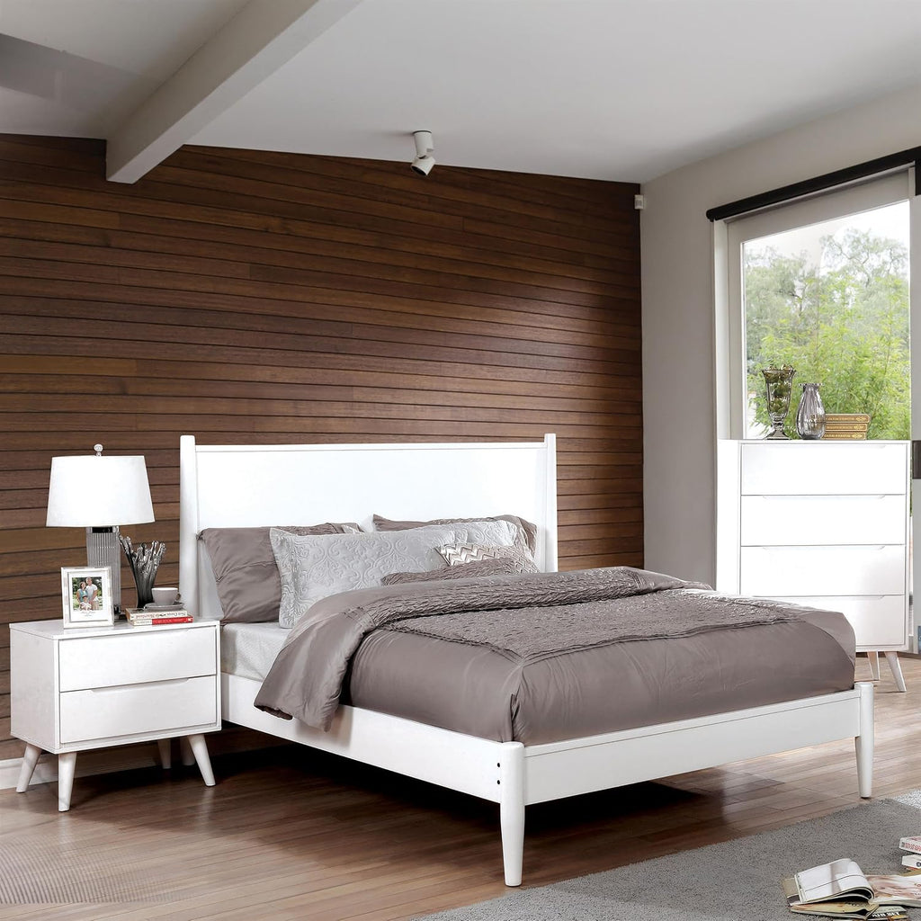 HOMES: Inside + Out Debonaze Mid-Century Modern E. King 3-Piece Bedroom Set, Eastern, White