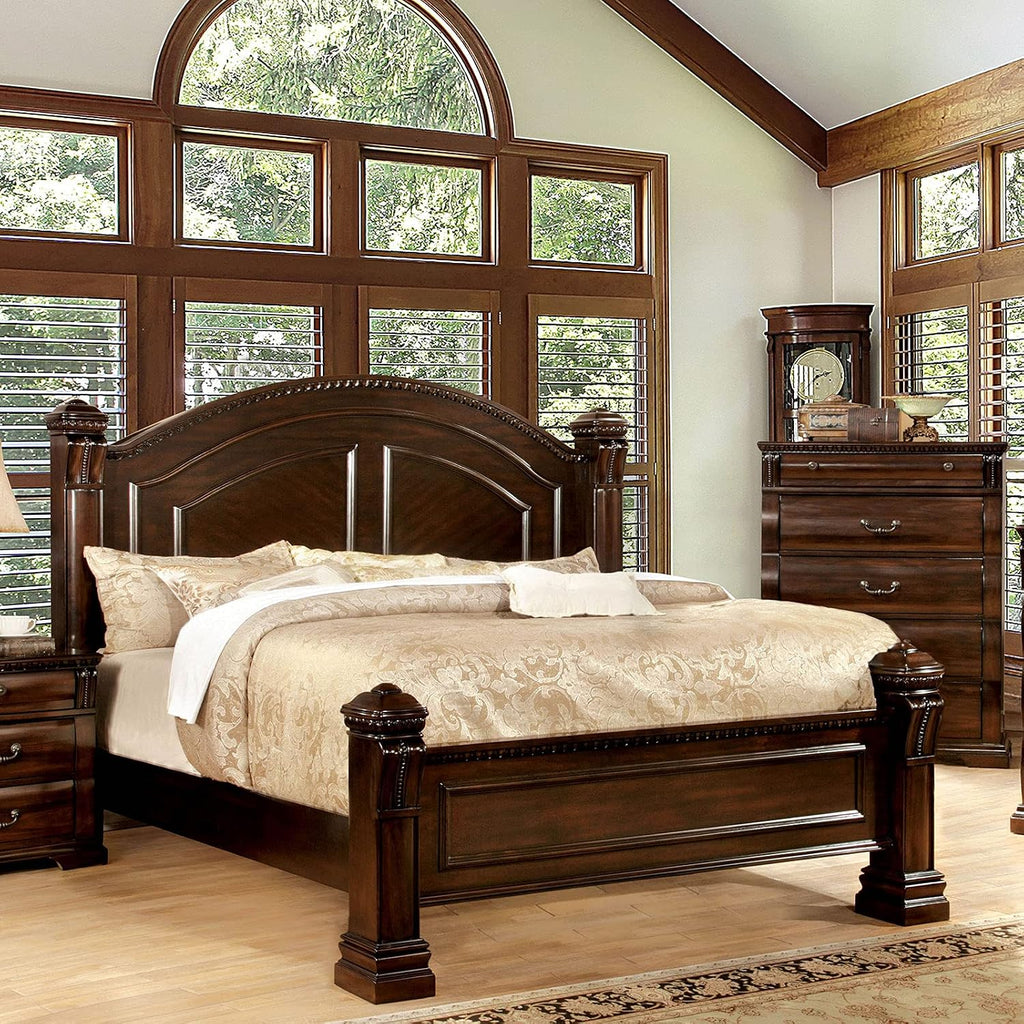 MASARA Transitional Cherry 3-Piece Bedroom Set, Solid Wood and Veneer Construction, Queen/King/Cal King Sizes, Ball Bearing Glides, Felt-Lined Drawers, Bed with 2 nightstand (E.King)