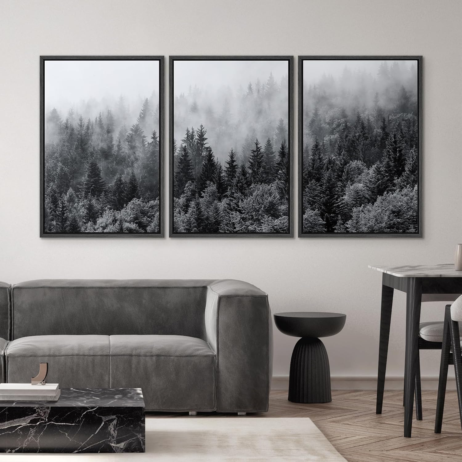 SIGNWIN Framed Canvas Print Wall Art Set Black & White Misty Mountain Forest Nature Wilderness Photography Modern Art Landscape Relax/Calm for Living Room, Bedroom, Office - 16'x24'x3 Black
