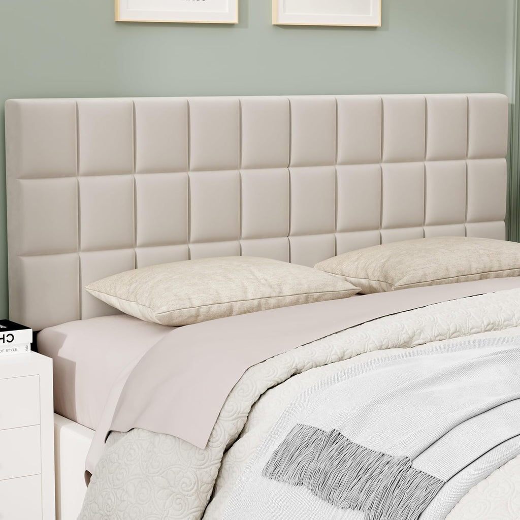 ALISH Velvet Tufted Headboard with Adjustable Height and Width, Foldable Upholstered Headboard with Metal Legs for King Size Metal and Wood Bed Frame (Beige, King)