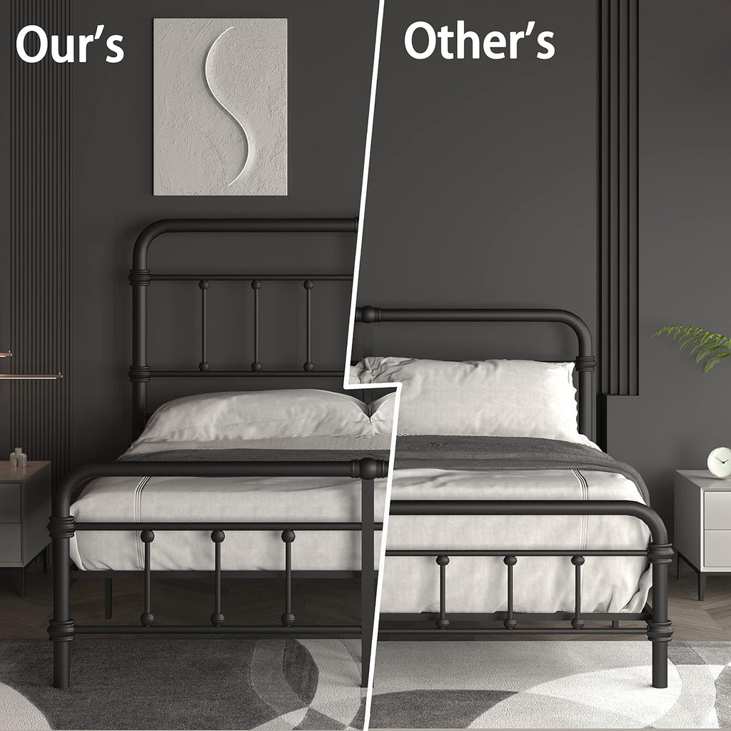 King-Bed-Frame-Metal-Platform Bed Frame with 49' High-Headboard - Solid Quite Easy Set Up Mattress Foundation No Box Spring Needed
